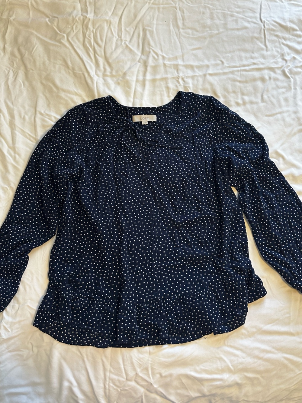 LOFT Navy Blue Polka Dot Blouse